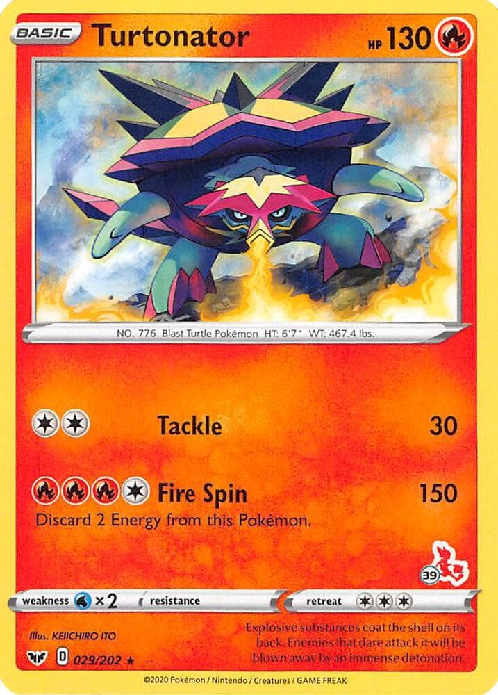 Turtonator - 029/202 (#39 Cinderace Stamped) — Battle Academy 2022 29 Pokémon card