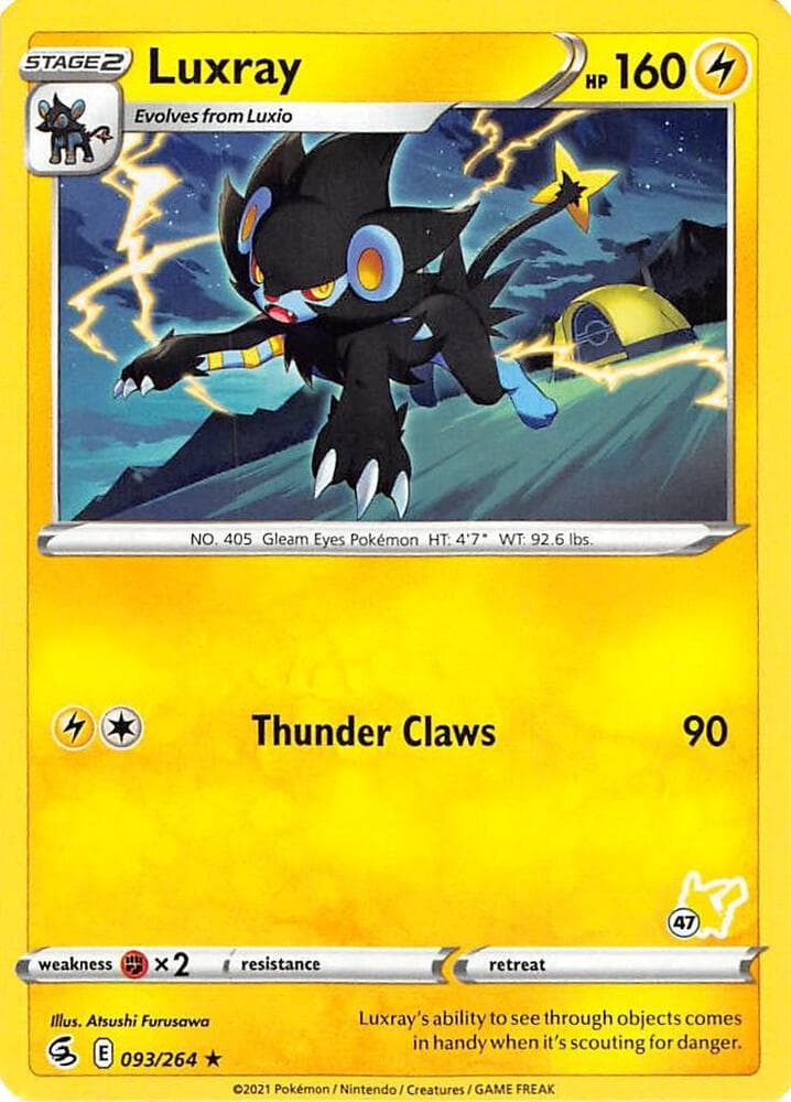 Luxray - 096/264 (#47 Pikachu Stamped) — Battle Academy 2022 93 Pokémon card