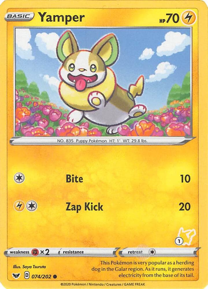 Yamper - 074/202 (#1 Pikachu Stamped) — Battle Academy 2022 74 Pokémon card