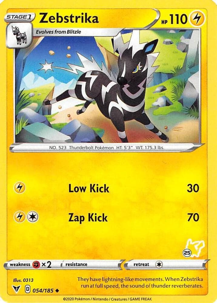 Zebstrika - 054/185 (#25 Pikachu Stamped) — Battle Academy 2022 54 Pokémon card