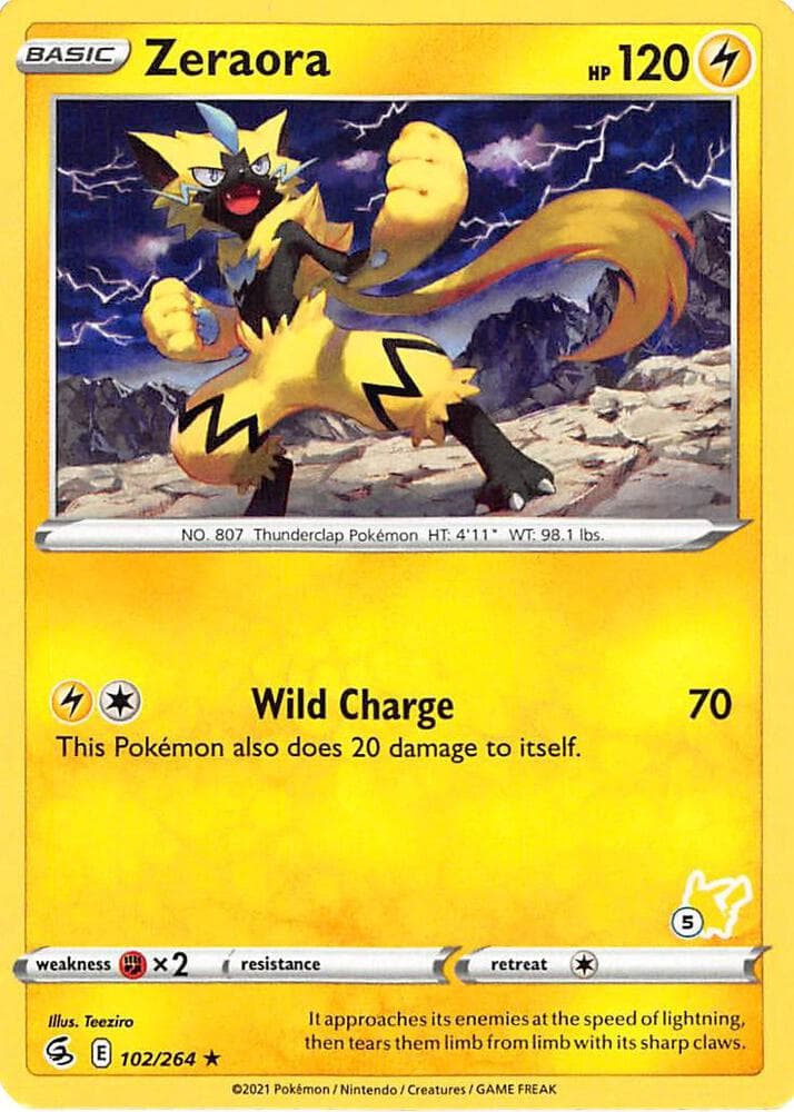 Zeraora - 102/264 (#5 Pikachu Stamped) — Battle Academy 2022 102 Pokémon card