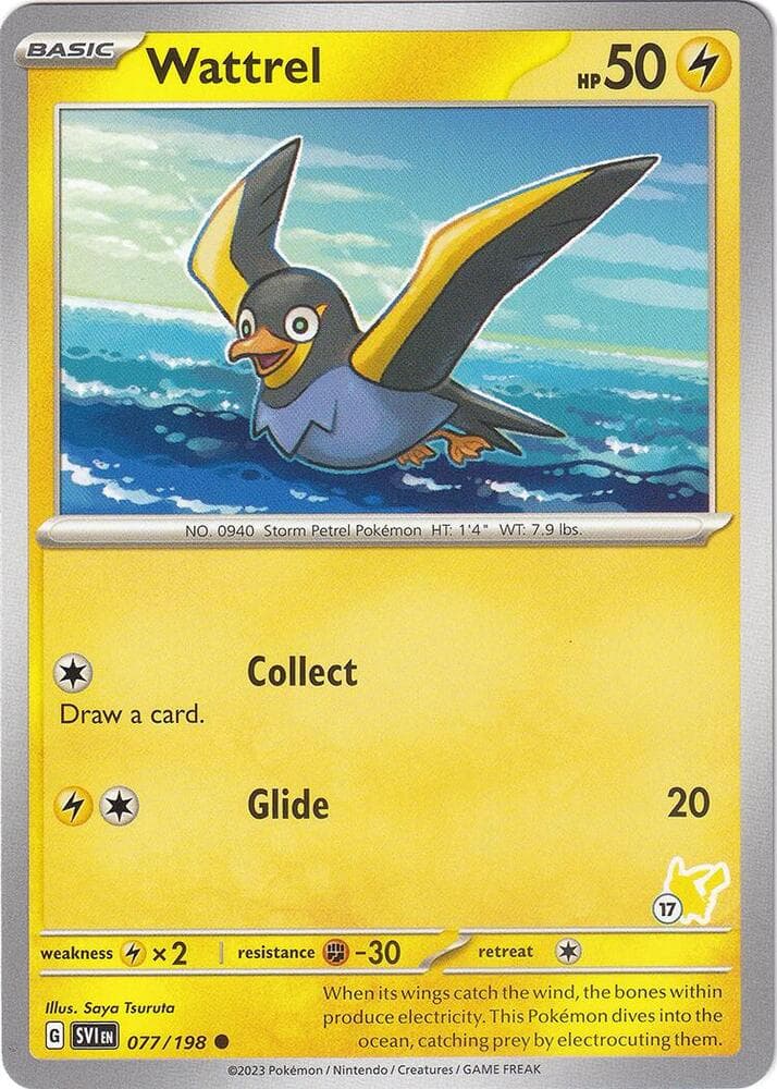 Wattrel - Pikachu 17 — Battle Academy 2024 77 Pokémon card