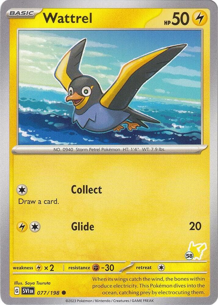 Wattrel - Pikachu 58 — Battle Academy 2024 77 Pokémon card