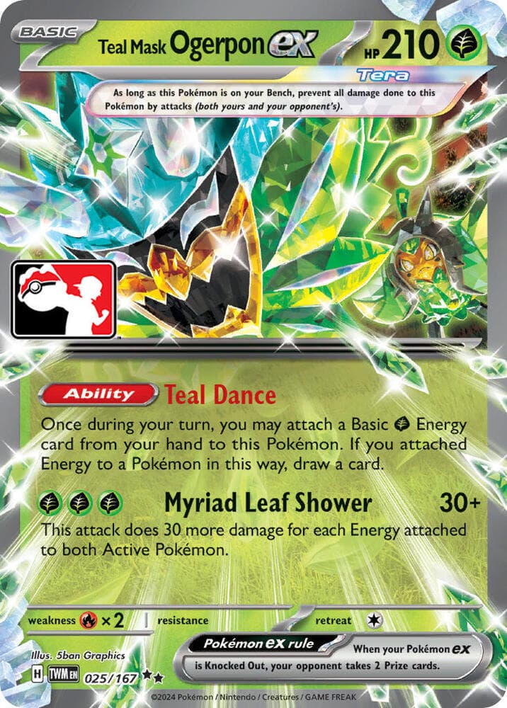 Teal Mask Ogerpon ex - 025/167 (Prize Pack Series 6) — Prize Pack Series Cards 25 Pokémon card
