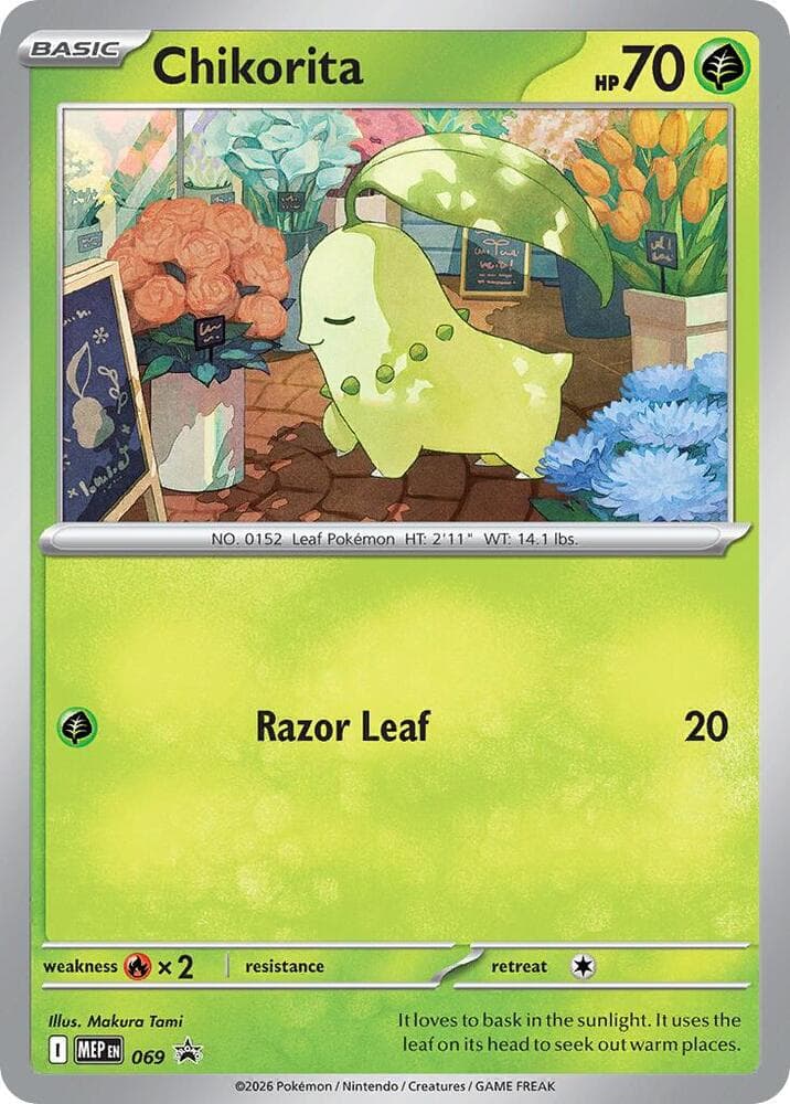 Chikorita (Cosmos Holo) — Mega Evolution Promo 69 Pokémon card