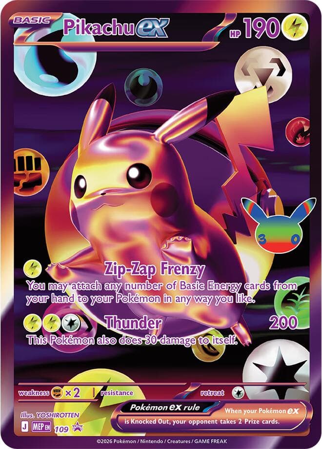 Pikachu ex - 109 (30th Celebration) — Mega Evolution Promo 109 Pokémon card