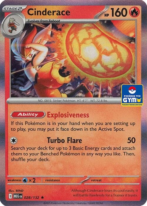 Cinderace - 028/132 (GYM) — Southeast Asia Exclusives 28 Pokémon card
