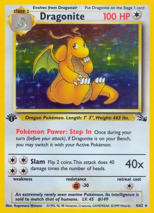 Dragonite — Fossil 4 Pokémon card