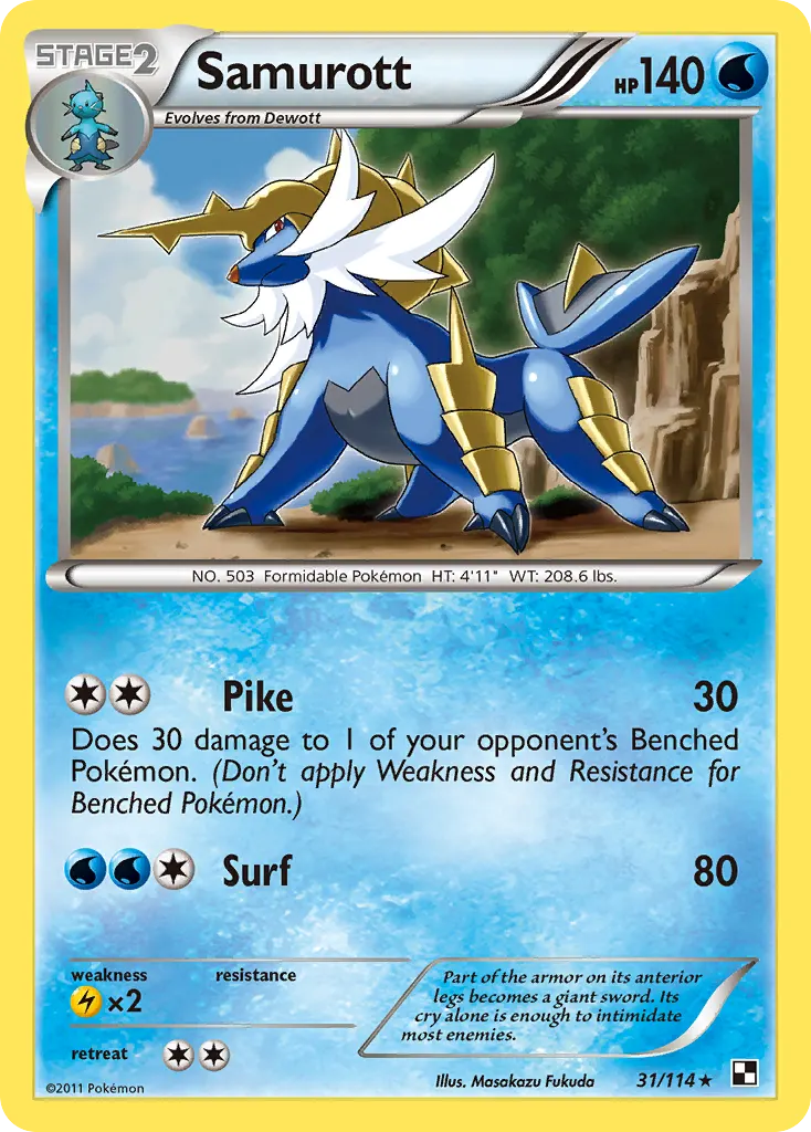 Samurott — Black & White 31 Pokémon card