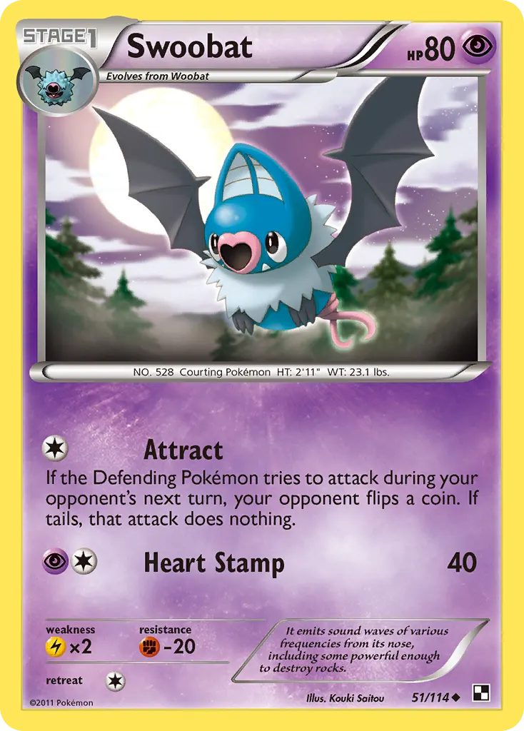 Swoobat — Black & White 51 Pokémon card