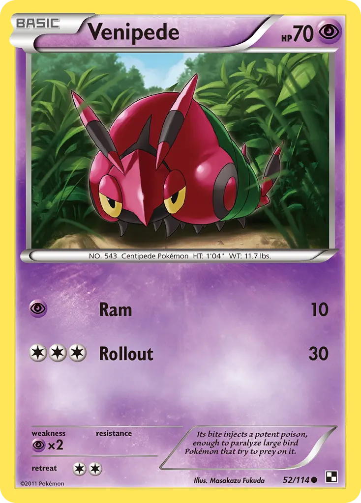 Venipede — Black & White 52 Pokémon card