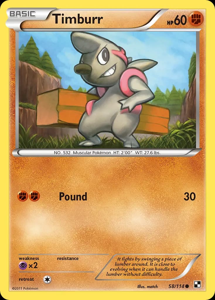 Timburr — Black & White 58 Pokémon card