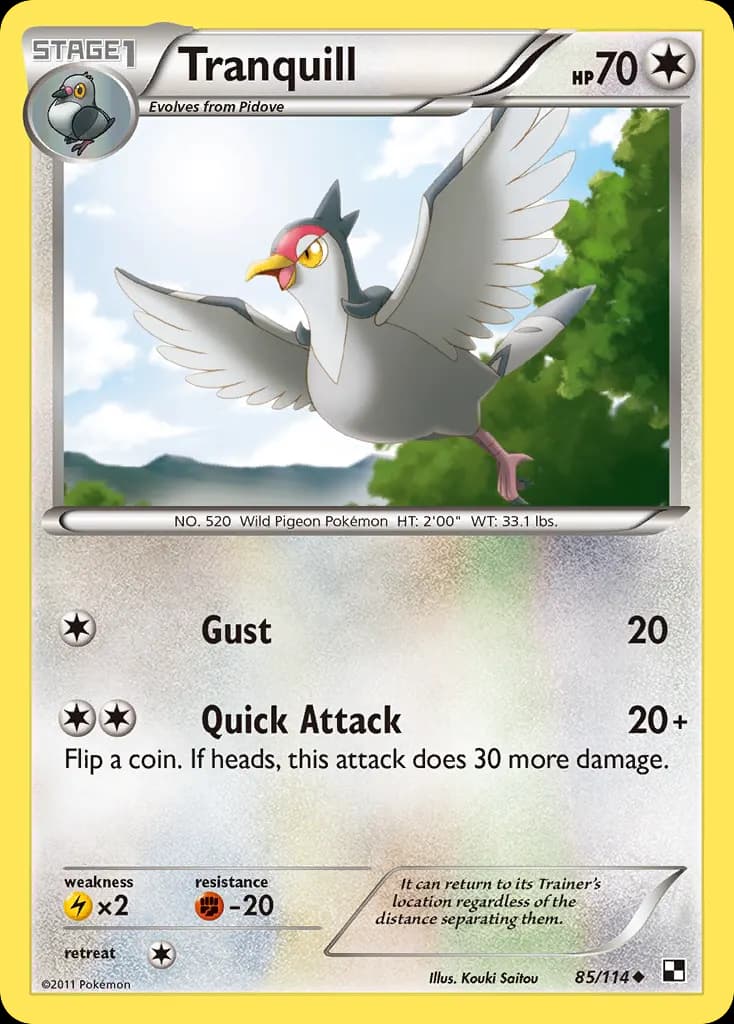 Tranquill — Black & White 85 Pokémon card