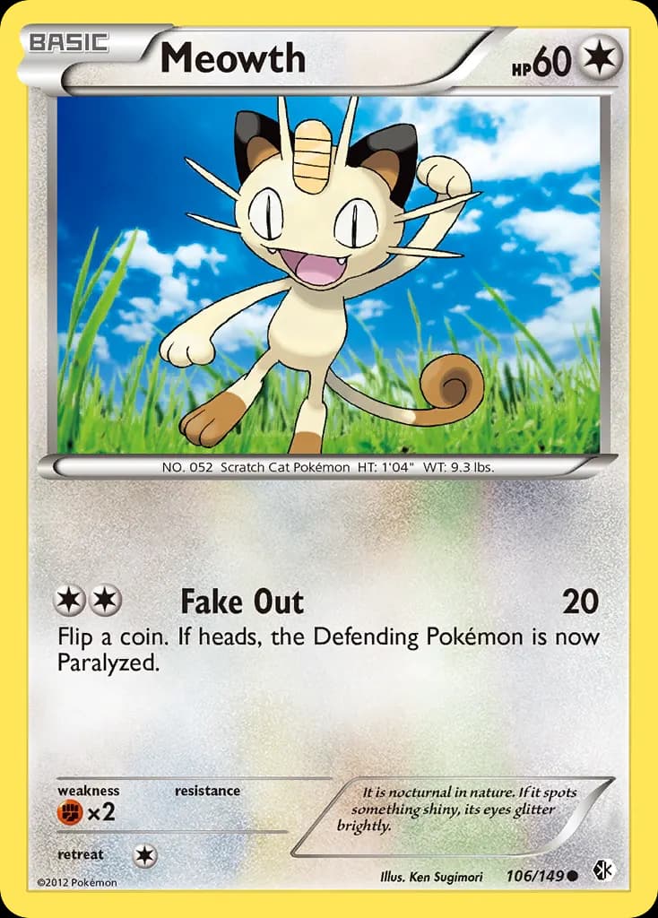 Meowth — Boundaries Crossed 106 Pokémon card