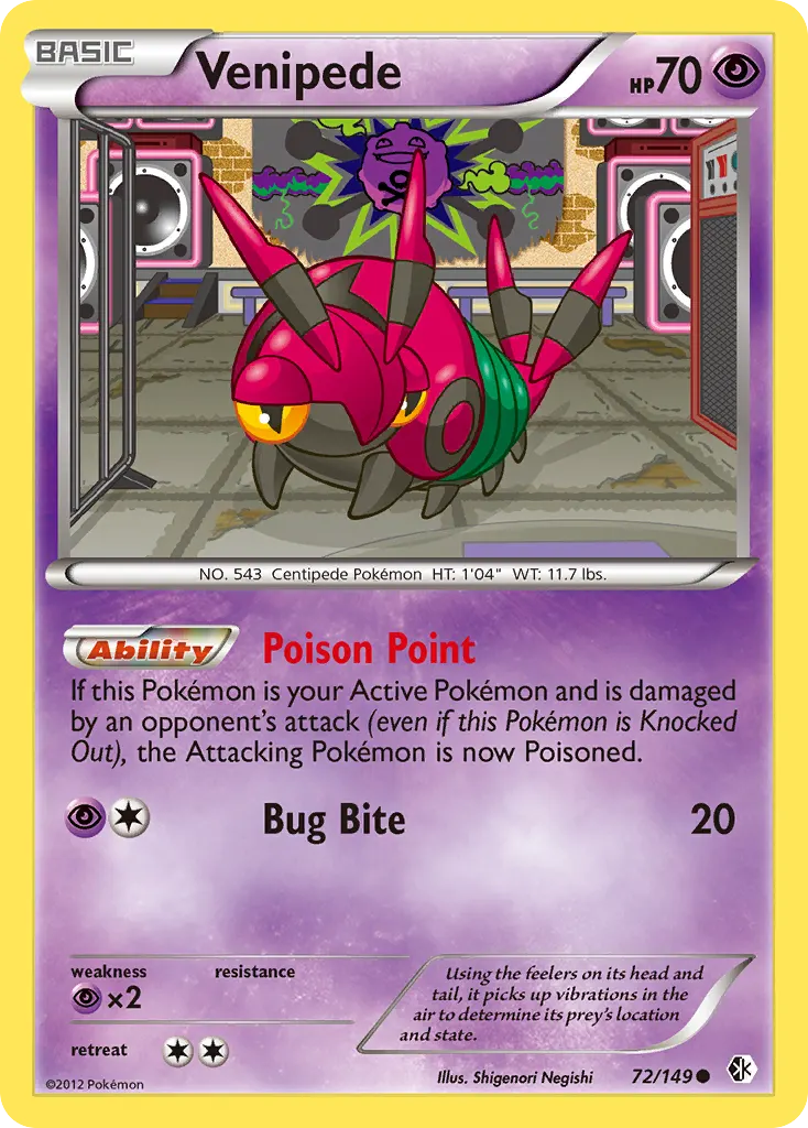 Venipede — Boundaries Crossed 72 Pokémon card