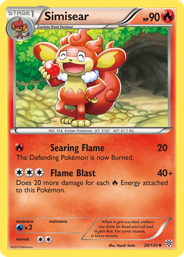 Simisear — Plasma Storm 20 Pokémon card