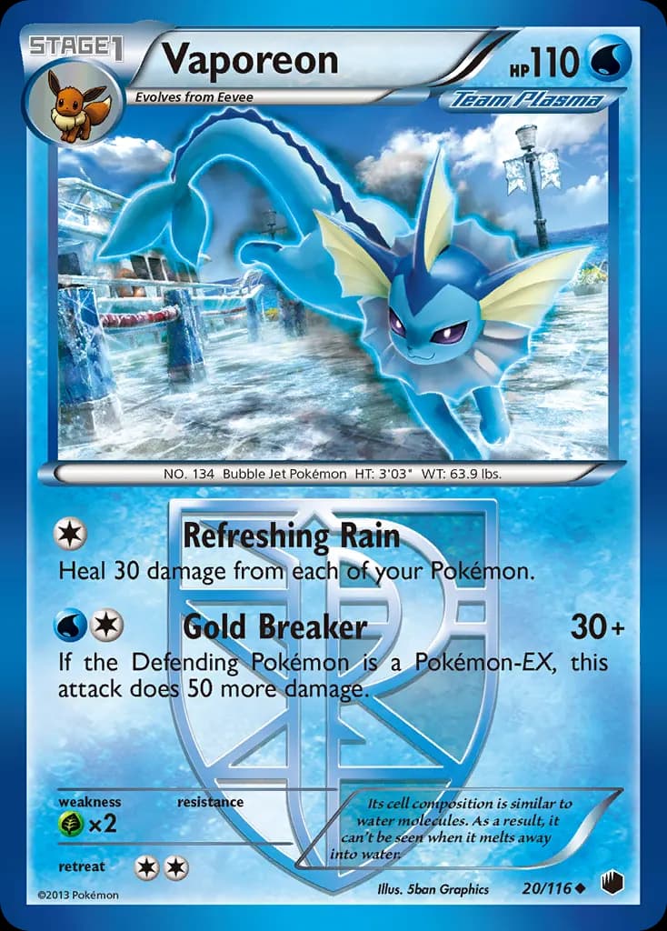 Vaporeon — Plasma Freeze 20 Pokémon card