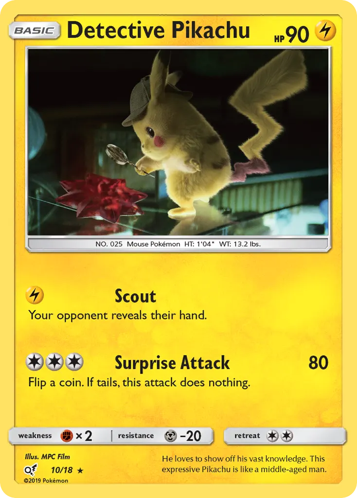 Detective Pikachu — Detective Pikachu 10 Pokémon card