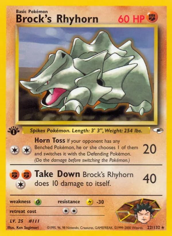 Brock's Rhyhorn — Gym Heroes 22 Pokémon card