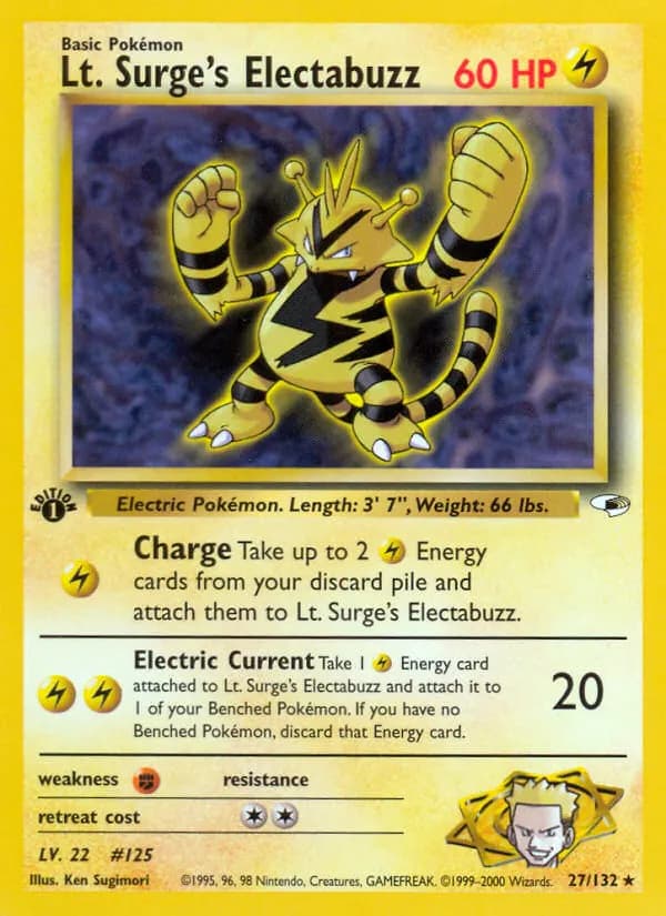 Lt. Surge's Electabuzz — Gym Heroes 27 Pokémon card