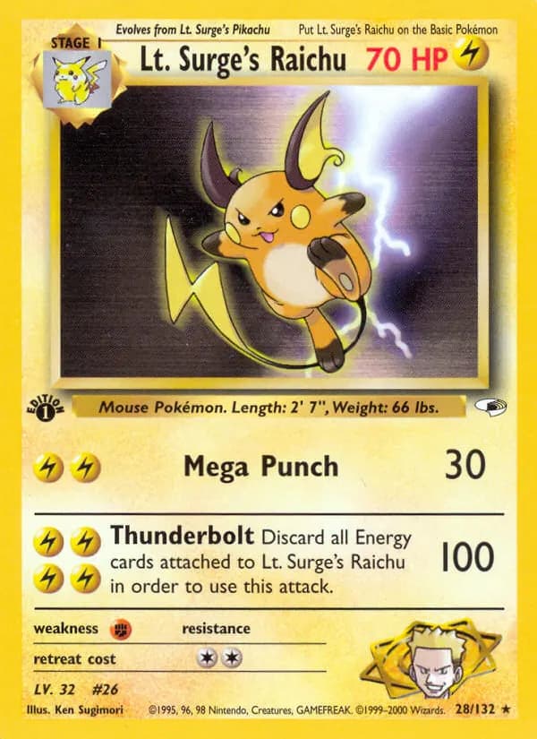 Lt. Surge's Raichu — Gym Heroes 28 Pokémon card