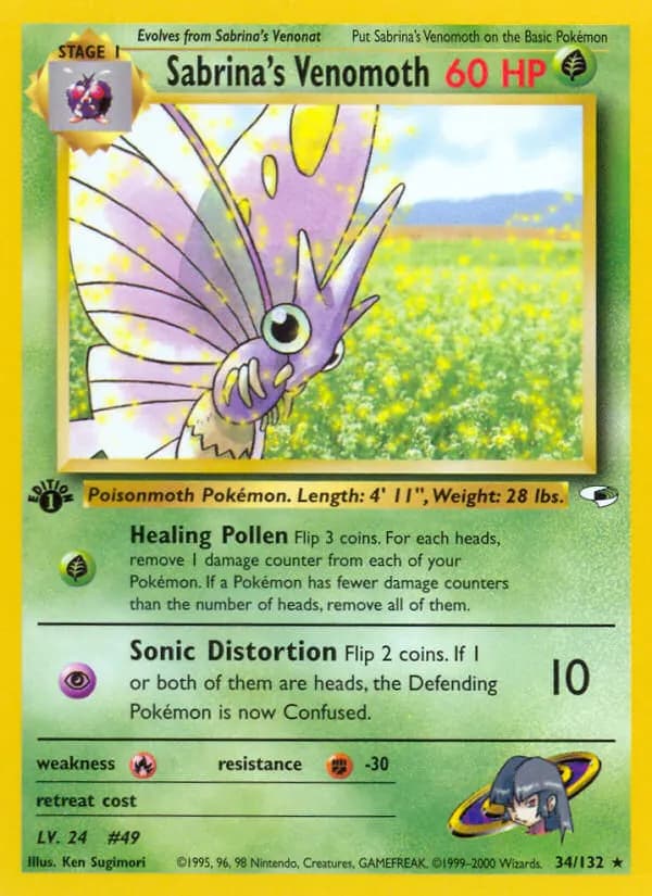 Sabrina's Venomoth — Gym Heroes 34 Pokémon card