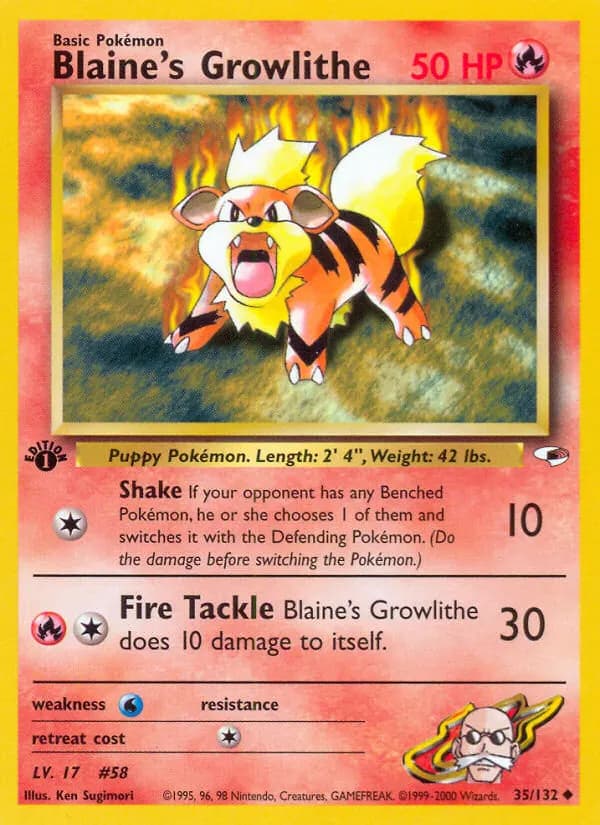 Blaine's Growlithe — Gym Heroes 35 Pokémon card