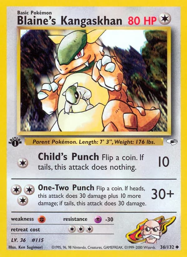 Blaine's Kangaskhan — Gym Heroes 36 Pokémon card
