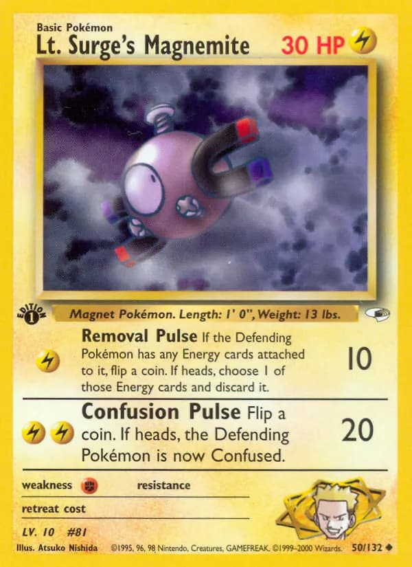 Lt. Surge's Magnemite — Gym Heroes 50 Pokémon card