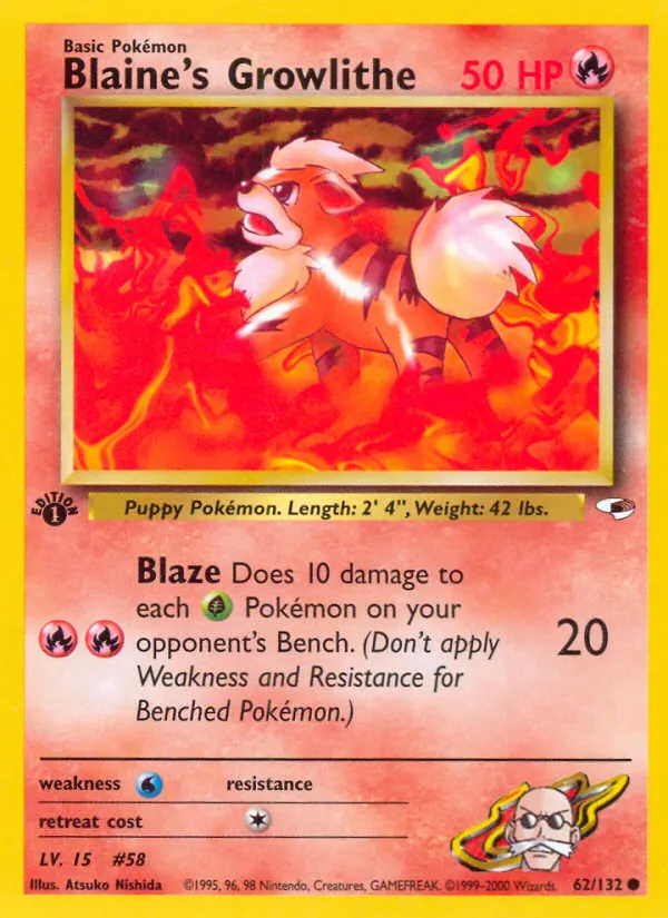 Blaine's Growlithe — Gym Heroes 62 Pokémon card