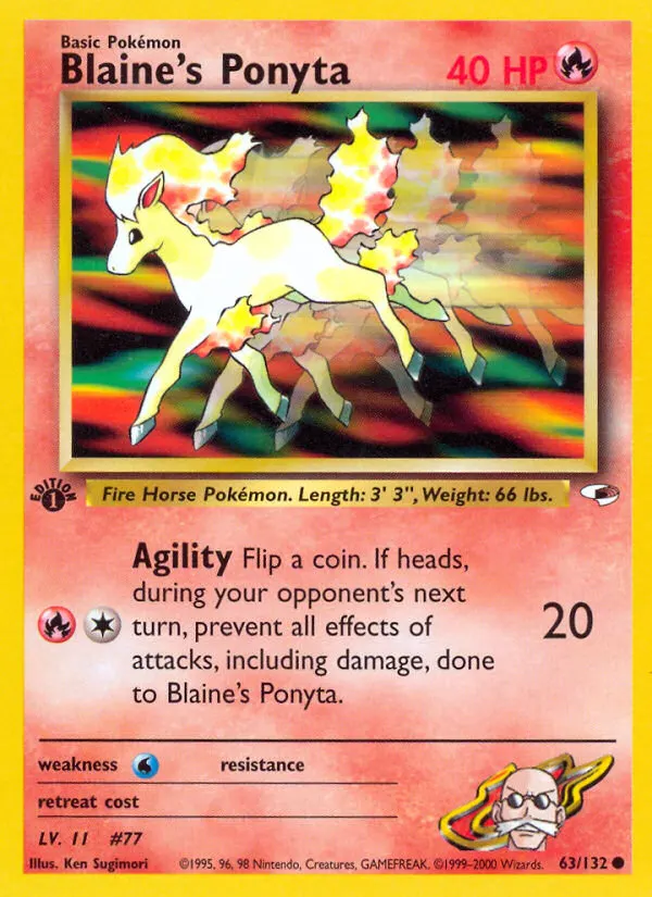 Blaine's Ponyta — Gym Heroes 63 Pokémon card