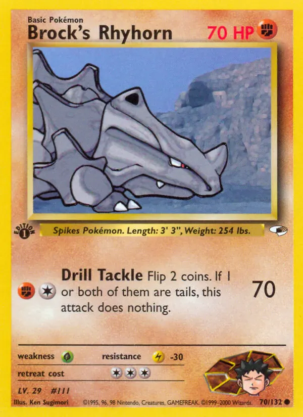 Brock's Rhyhorn — Gym Heroes 70 Pokémon card