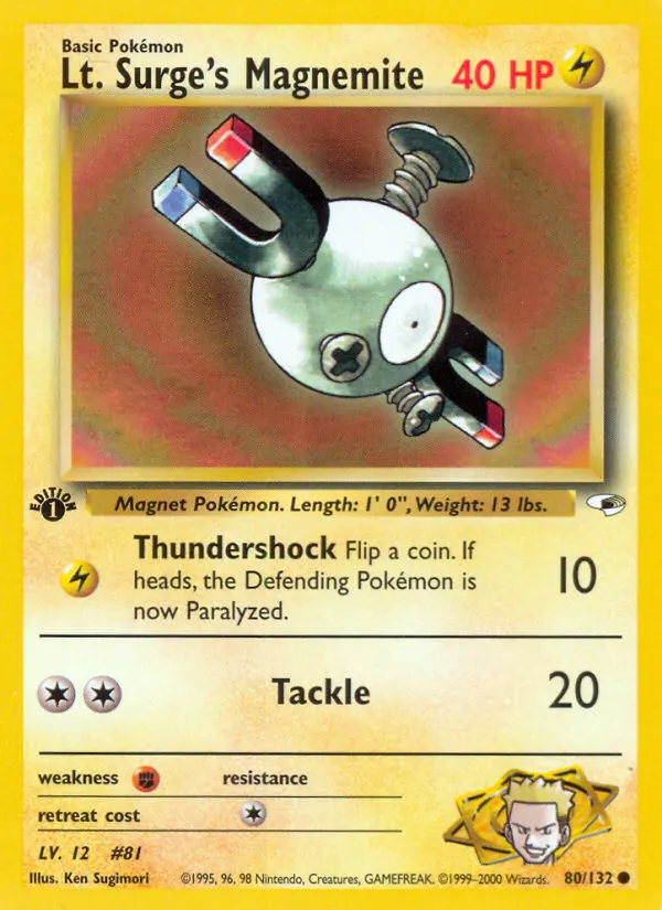 Lt. Surge's Magnemite — Gym Heroes 80 Pokémon card
