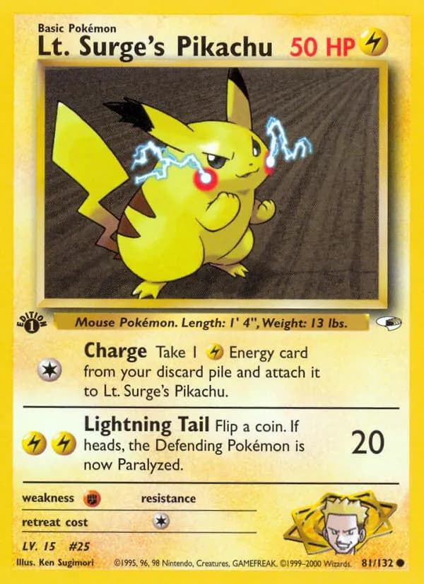 Lt. Surge's Pikachu — Gym Heroes 81 Pokémon card
