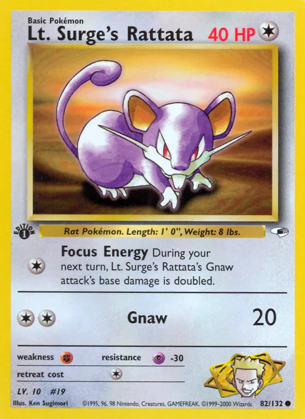 Lt. Surge's Rattata — Gym Heroes 82 Pokémon card