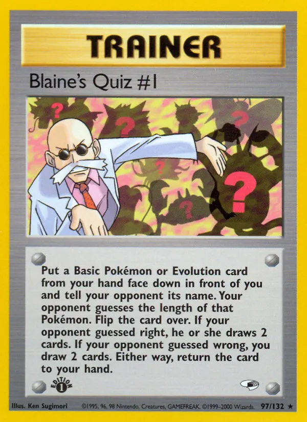Blaine's Quiz #1 — Gym Heroes 97 Pokémon card