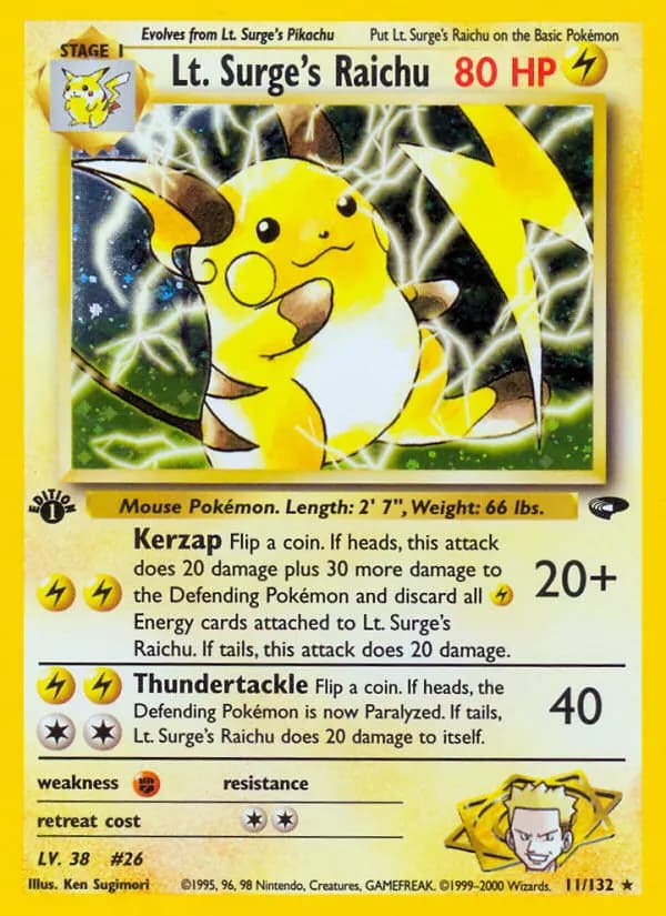 Lt. Surge's Raichu — Gym Challenge 11 Pokémon card