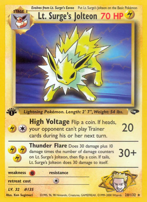 Lt. Surge's Jolteon — Gym Challenge 28 Pokémon card