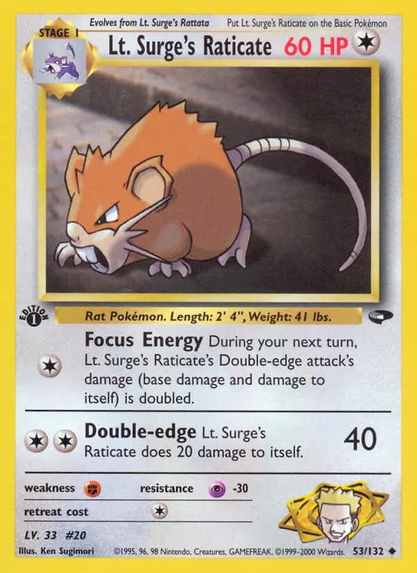 Lt. Surge's Raticate — Gym Challenge 53 Pokémon card