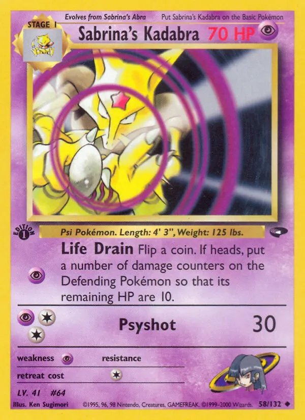 Sabrina's Kadabra — Gym Challenge 58 Pokémon card
