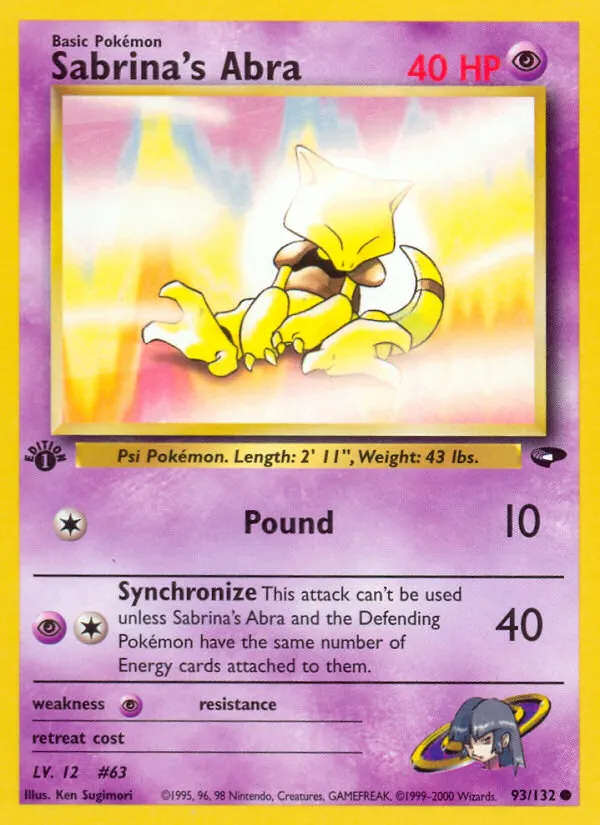 Sabrina's Abra — Gym Challenge 93 Pokémon card