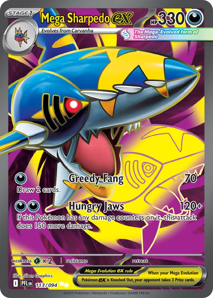 Mega Sharpedo ex — Phantasmal Flames 113 Pokémon card