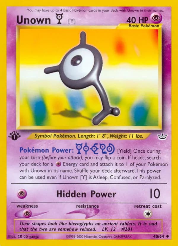 Unown [Y] — Neo Revelation 40 Pokémon card