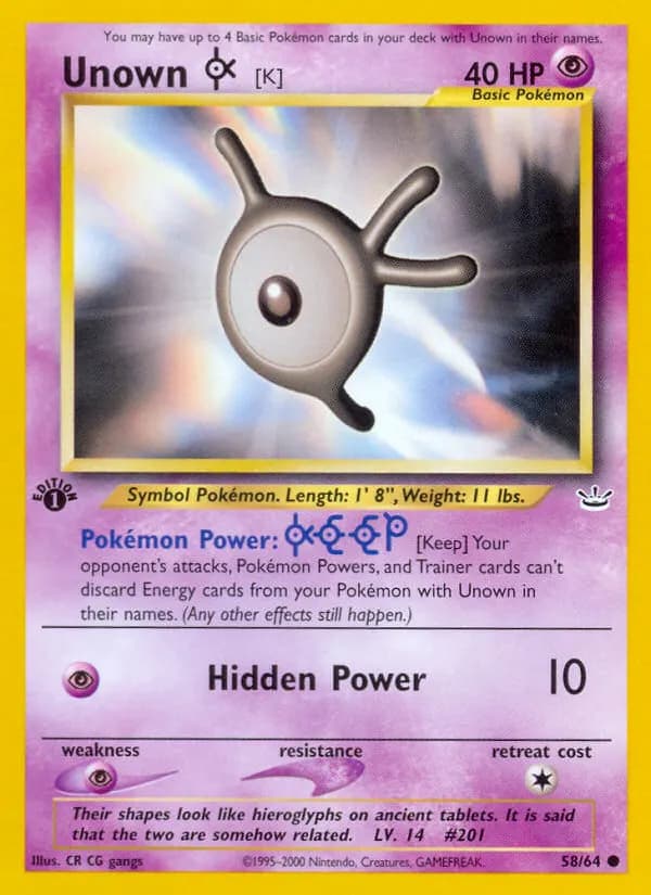 Unown [K] — Neo Revelation 58 Pokémon card