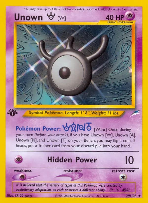 Unown [W] — Neo Destiny 29 Pokémon card