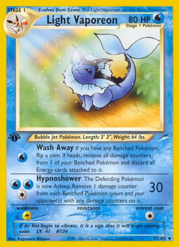 Light Vaporeon — Neo Destiny 52 Pokémon card