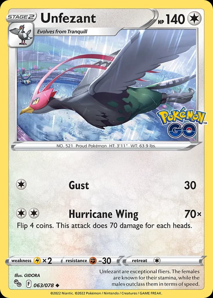 Unfezant — Pokémon GO 63 Pokémon card