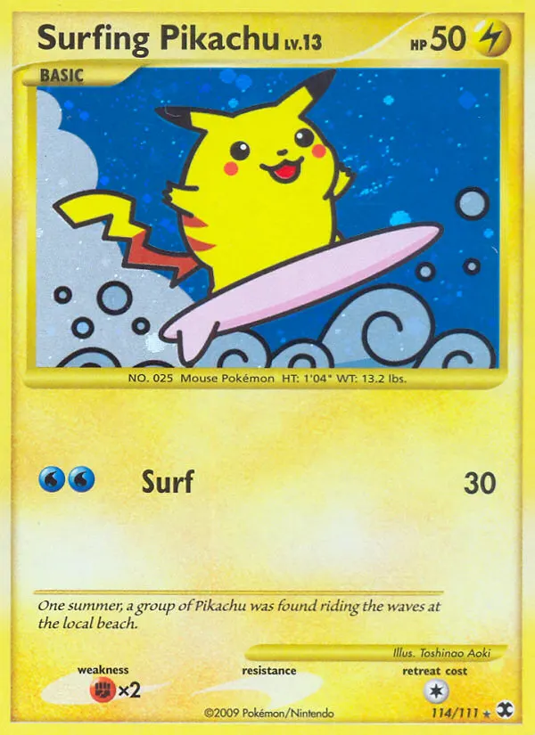 Surfing Pikachu — Rising Rivals 114 Pokémon card