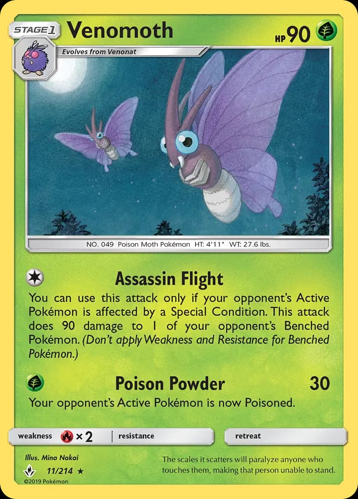 Venomoth — Unbroken Bonds 11 Pokémon card