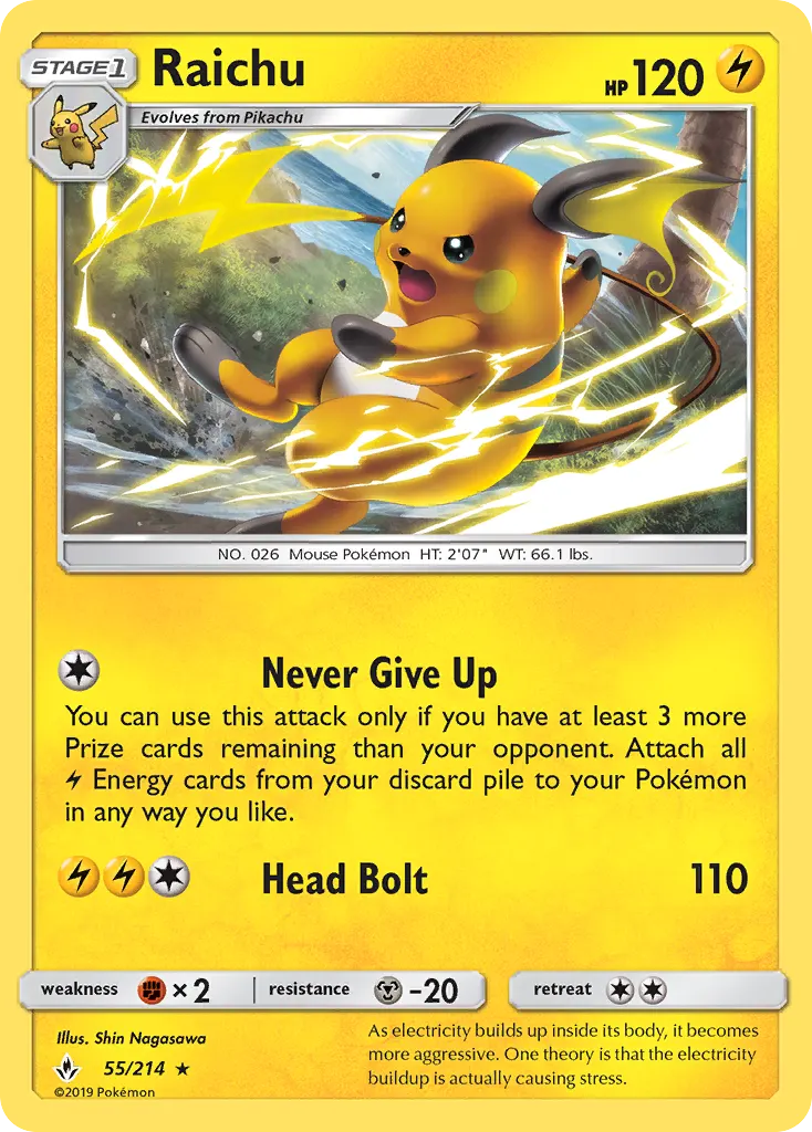 Raichu — Unbroken Bonds 55 Pokémon card
